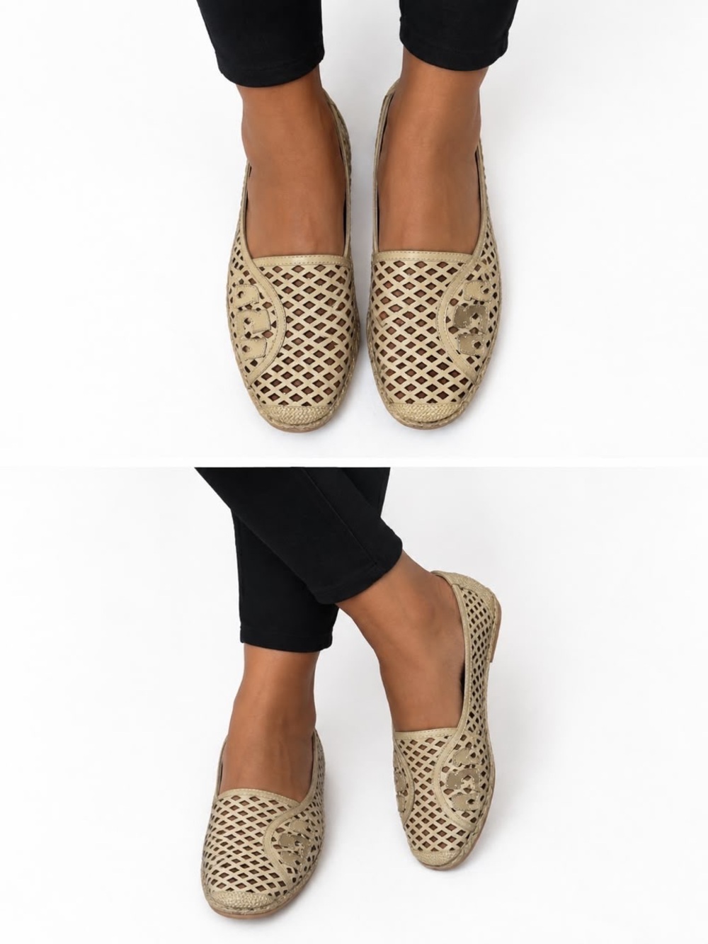 Tory Burch Beige Laser-Cut Slip-On Loafers